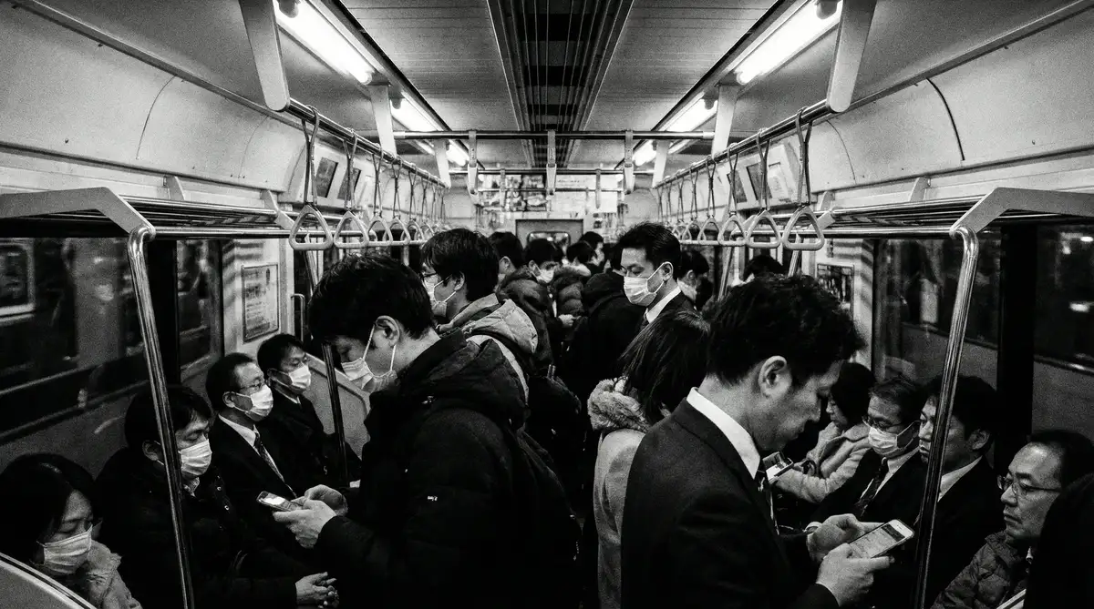 地铁车厢内乘客群像的纪实画面